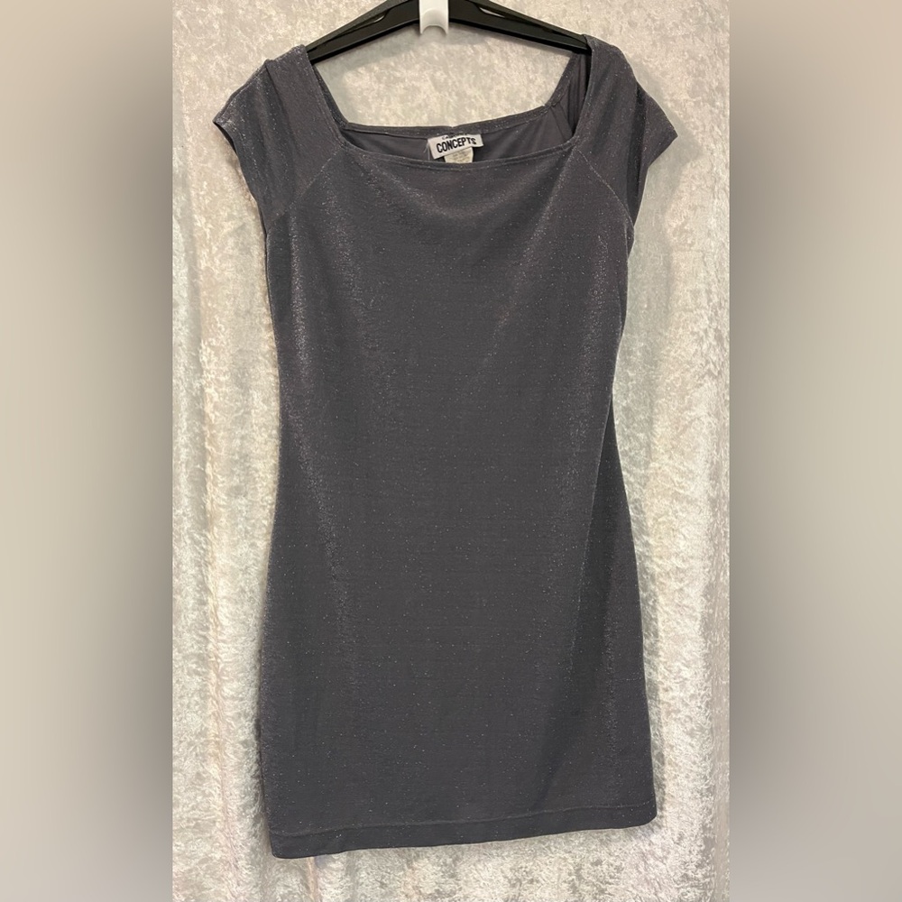 Cocktail Dress, gray w/ silver threads